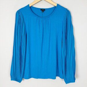 NEW Talbots Blue Stretch Knit Top with Pleated Long Sleeves Size Small Women's